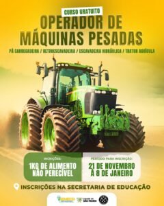 São Pedro oferece curso gratuito de operador de máquinas pesadas