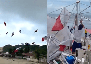 Ventania em Genipabu: Guarda-sóis são levados ao céu