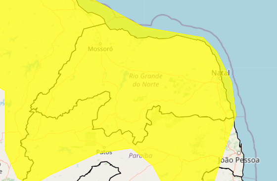 Alerta de chuvas intensas abrange todo o Rio Grande do Norte, diz Inmet