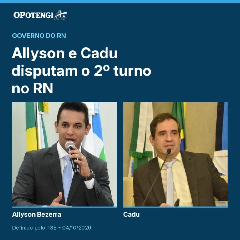 Allyson Bezerra e Cadu, em fotografias reais do acervo. Título: Allyson e Cadu disputam o 2º turno no RN. Governo do RN. Definido pelo TSE em 04/10/2026.